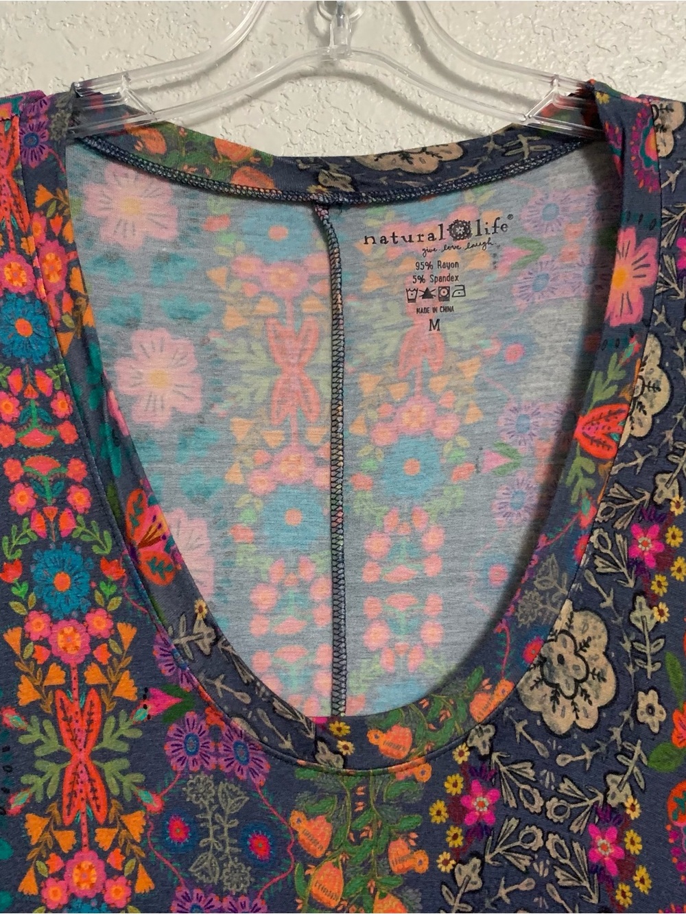 Natural Life Maxi Dress Size M Boho Festival Floral Jersey Short Sleeve Scoop - Picture 4 of 13